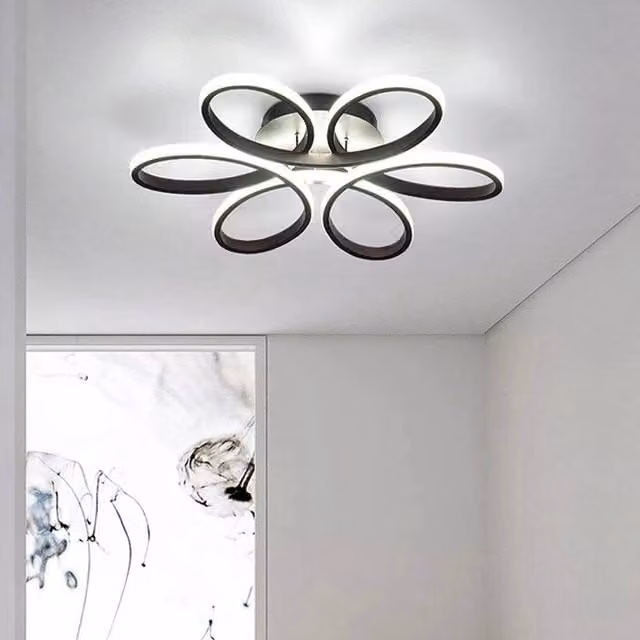 KORVIXA Modern LED Ceiling Light with Black Metal Frame and White Acrylic Panel – 1