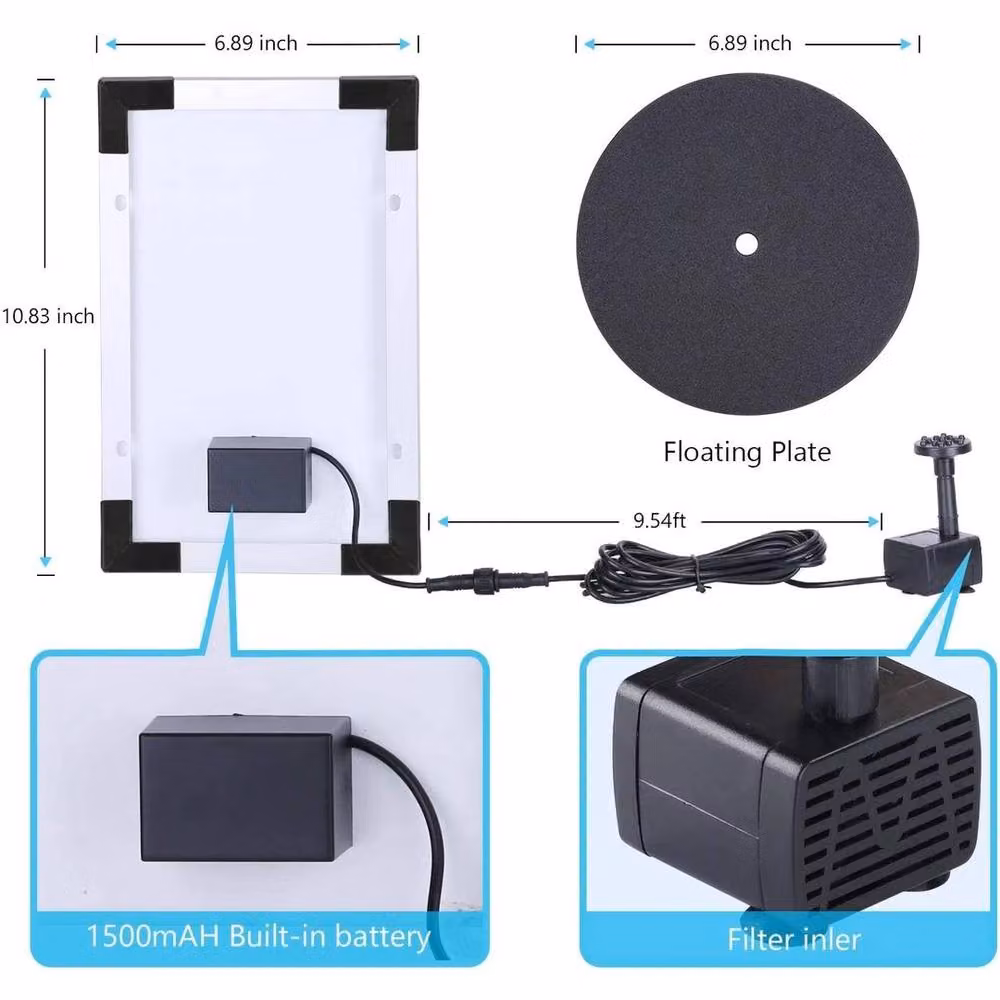 FLAVORA 5W Solar Fountain Pump Kit with Rechargeable Battery in Black – 2