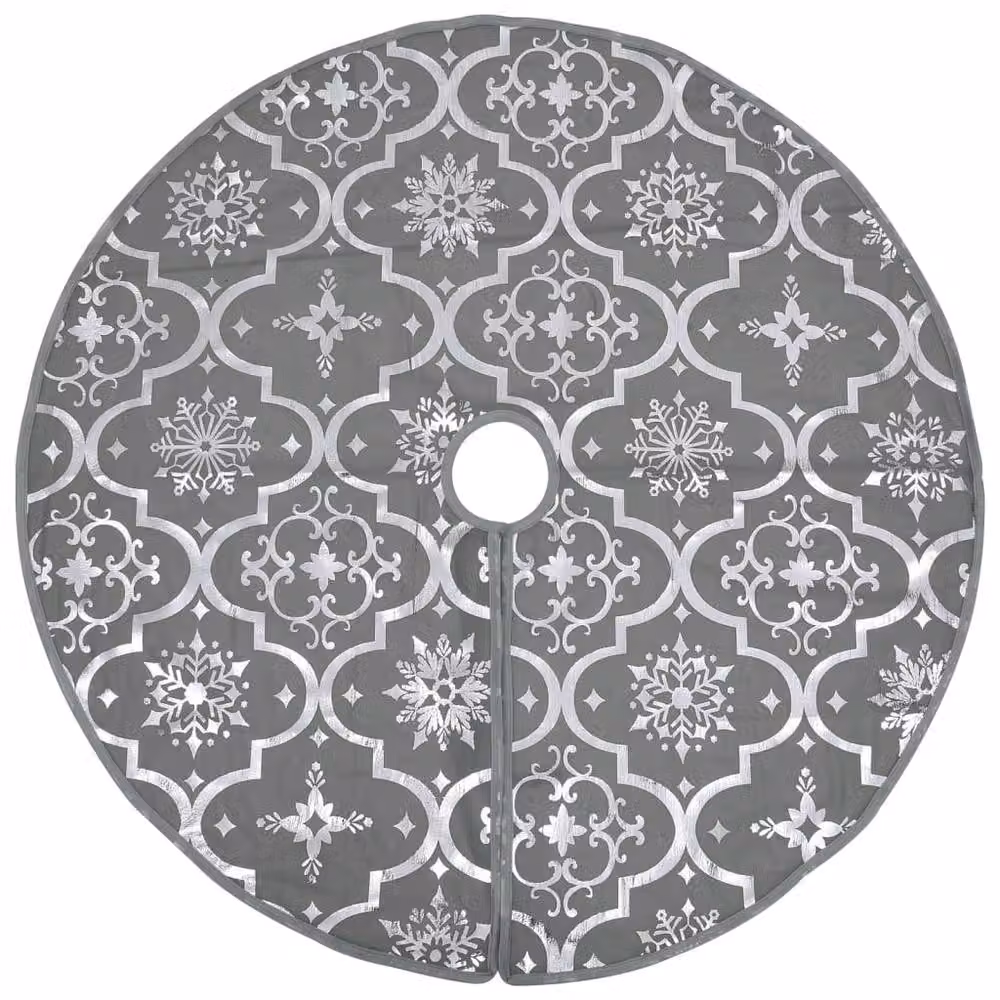 Berkfield Home Luxury Christmas Tree Skirt with Sock, Grey, Diameter: 90 cm – 2