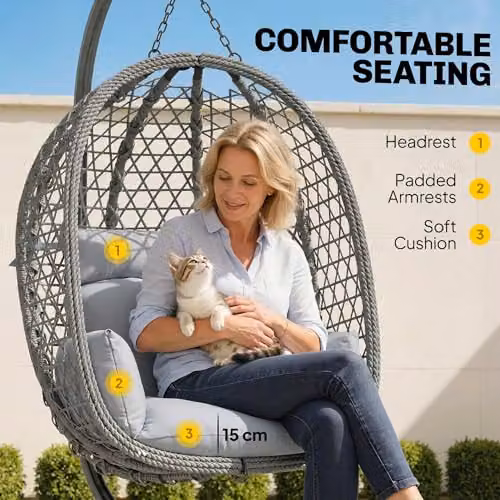 Outsunny Rattan Hanging Egg Chair with Stand in Dark Grey – 5