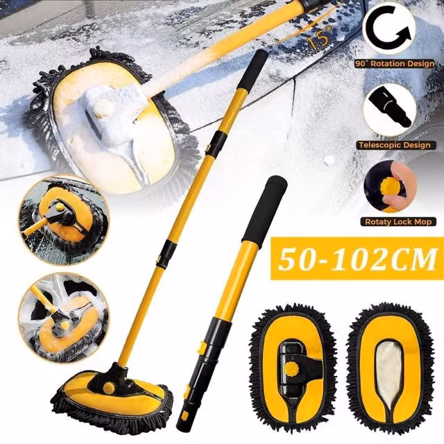 Kelvenix Car Wash Brush Kit with Telescopic Long Handle in Yellow
