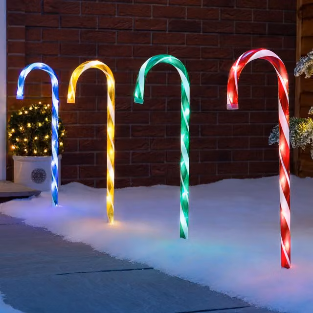 Christow Large Multi Coloured LED Candy Cane Christmas Pathway Decorations, Set of 4 – 1