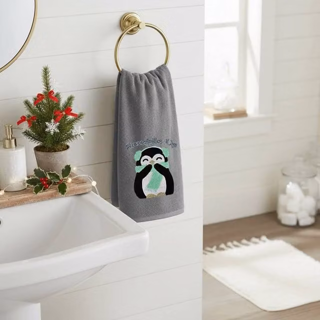 Velosso Penguins Snuggle 2 Pack Grey Cotton Hand Towels