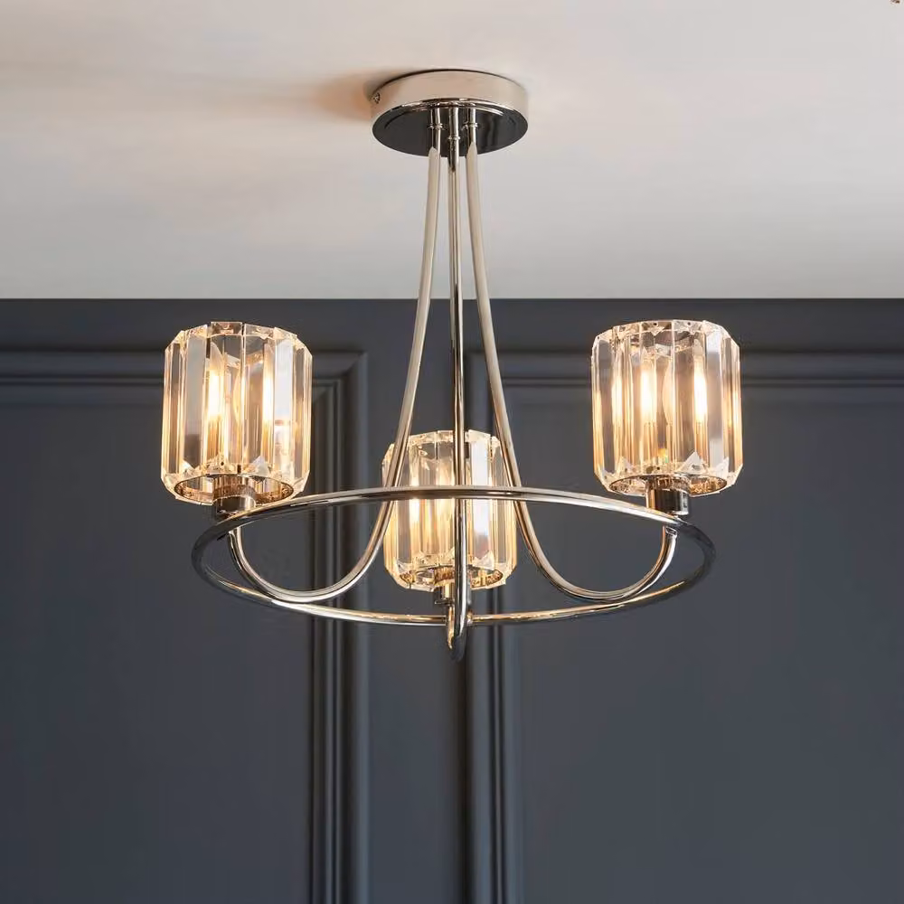 Netlighting Berenice 3 Light Multi Arm Semi Flush Ceiling Lamp in Silver with Transparent Glass – 2