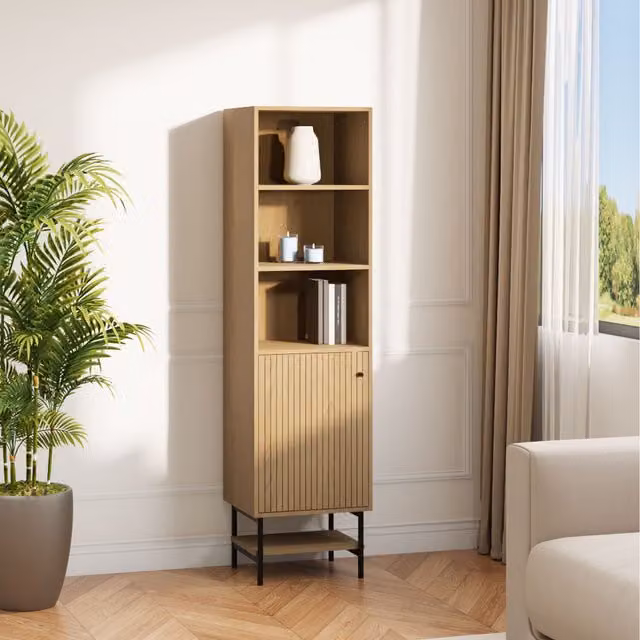 Livingandhome Modern Brown Wooden Storage Cabinet with Bottom Shelf