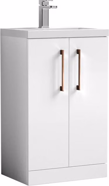 Balterley Gloss White Modern Freestanding Bathroom Vanity Unit with Soft Close Doors