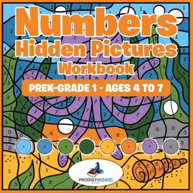 Prodigy Wizard Numbers Hidden Pictures Workbook for PreK to Grade 1, Ages 4 to 7, Multicolour Paperback