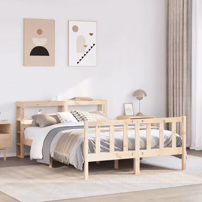 Berkfield Home Rustic Solid Wood Pine Bed Frame in Beige, W/D/H: 160 x 200 cm