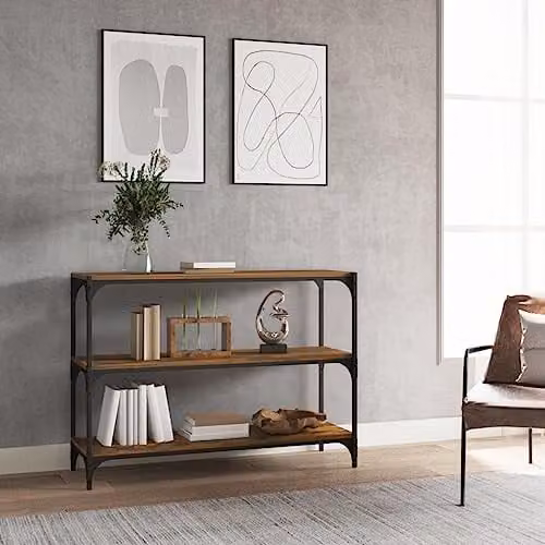 vidaXL Revera Book Cabinet in Smoked Oak, W: 100 cm, D: 33 cm, H: 70.5 cm – 1