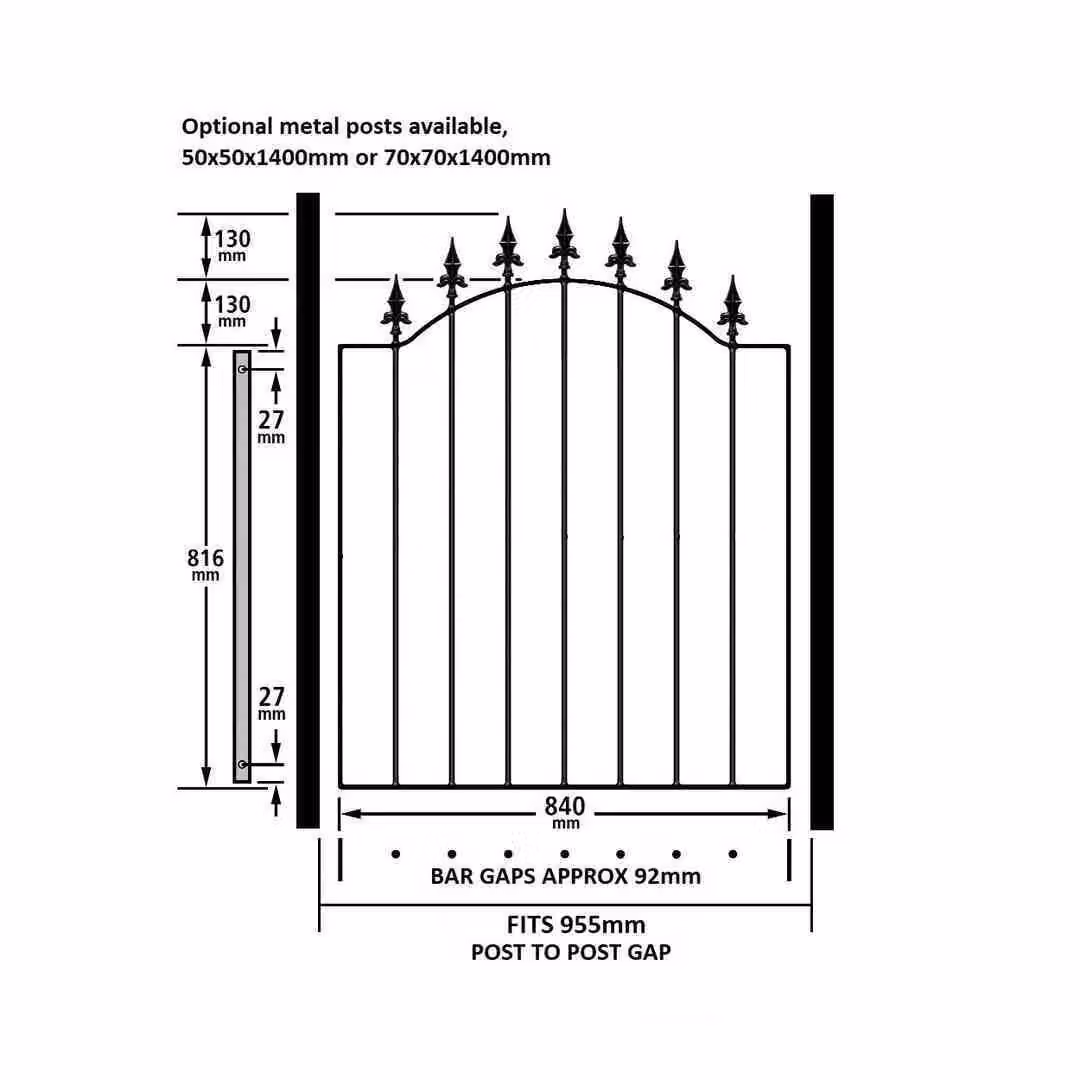 Burbage Iron Craft Saxon-Warwick Spear Low Bow Top Single Gate in Black, W: 95.5 cm, H: 107.6 cm – 2