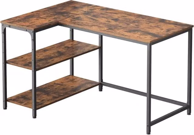 Nordara L-Shaped Corner Gaming Desk with Storage in Brown