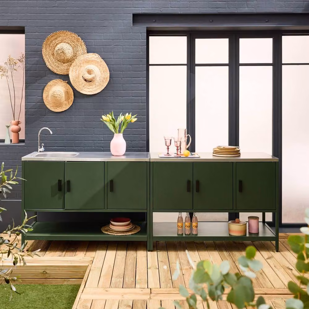 sweeek Modern 2-Module Stainless Steel Outdoor Kitchen in Green, W/D/H: 142 x 51 x 80 cm – 2