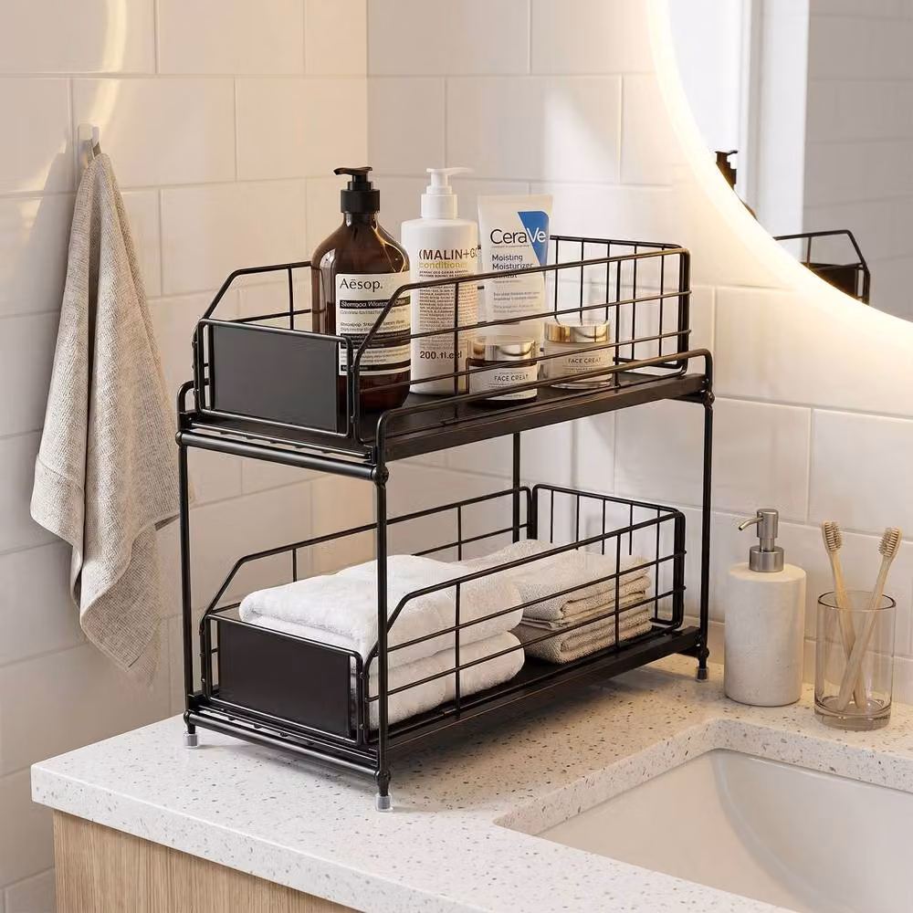 Toque 2 Tier Pull Out Under Sink Kitchen Cabinet Storage Organiser Drawer in Black – 2