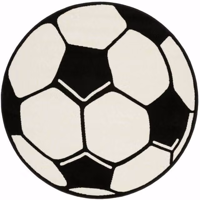 THE RUGS Velours Football Round Kids Play Mat, Black and Multicolour, Diameter: 100 cm