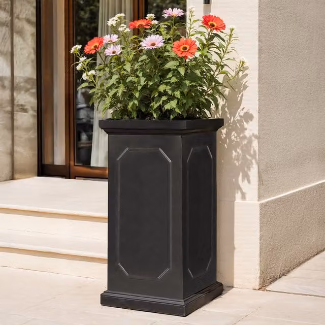 Idealist Tall Faux Lead Garden Planter in Charcoal Grey, Height: 64 cm, Width: 31 cm, Depth: 31 cm