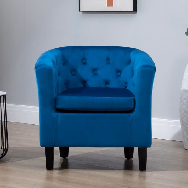 Artemis Home Clio Blue Velvet Tub Accent Chair with Armrests and Solid Wood Frame – 2