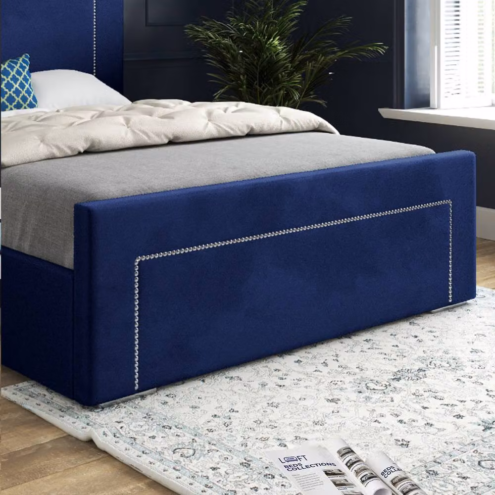KDMD Lyminge Upholstered Blue Soft Velvet Designer Bed Frame, W/D/H: 120 x 200 cm – 5