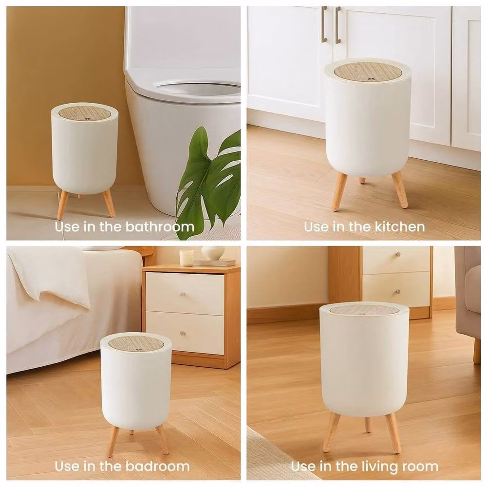Kelvenix Round Touch Plastic Bathroom Trash Can in White – 2