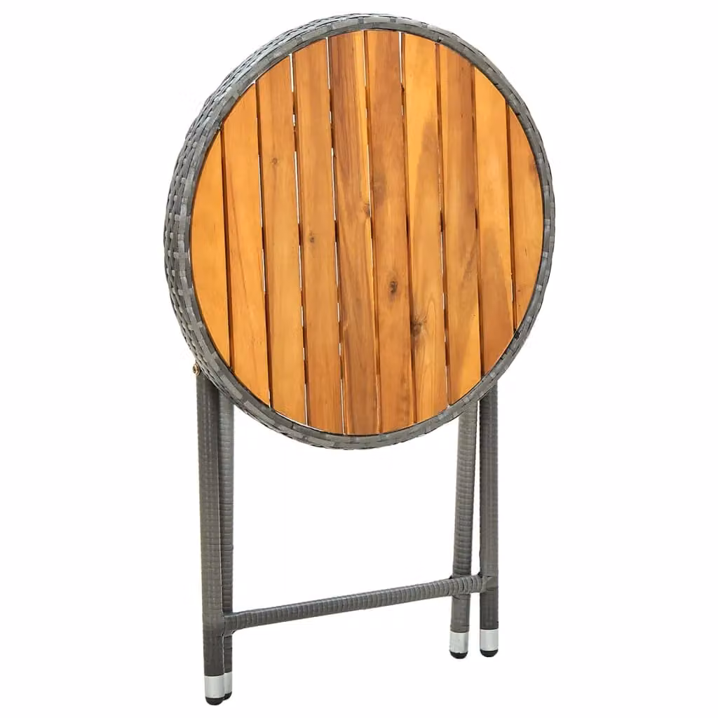 Berkfield Home Grey Poly Rattan and Solid Acacia Wood Tea Table, W: 60 cm, D: 60 cm – 3