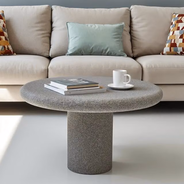 IH Design Udaipur Round Low Coffee Table in Grey Matt Stone Finish