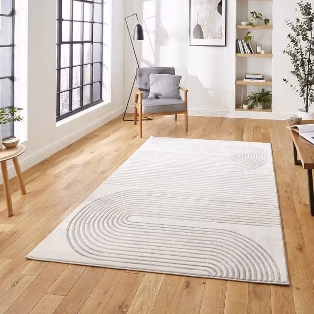Terrys Modern Striped Rectangular Machine Woven Rug in Grey and White