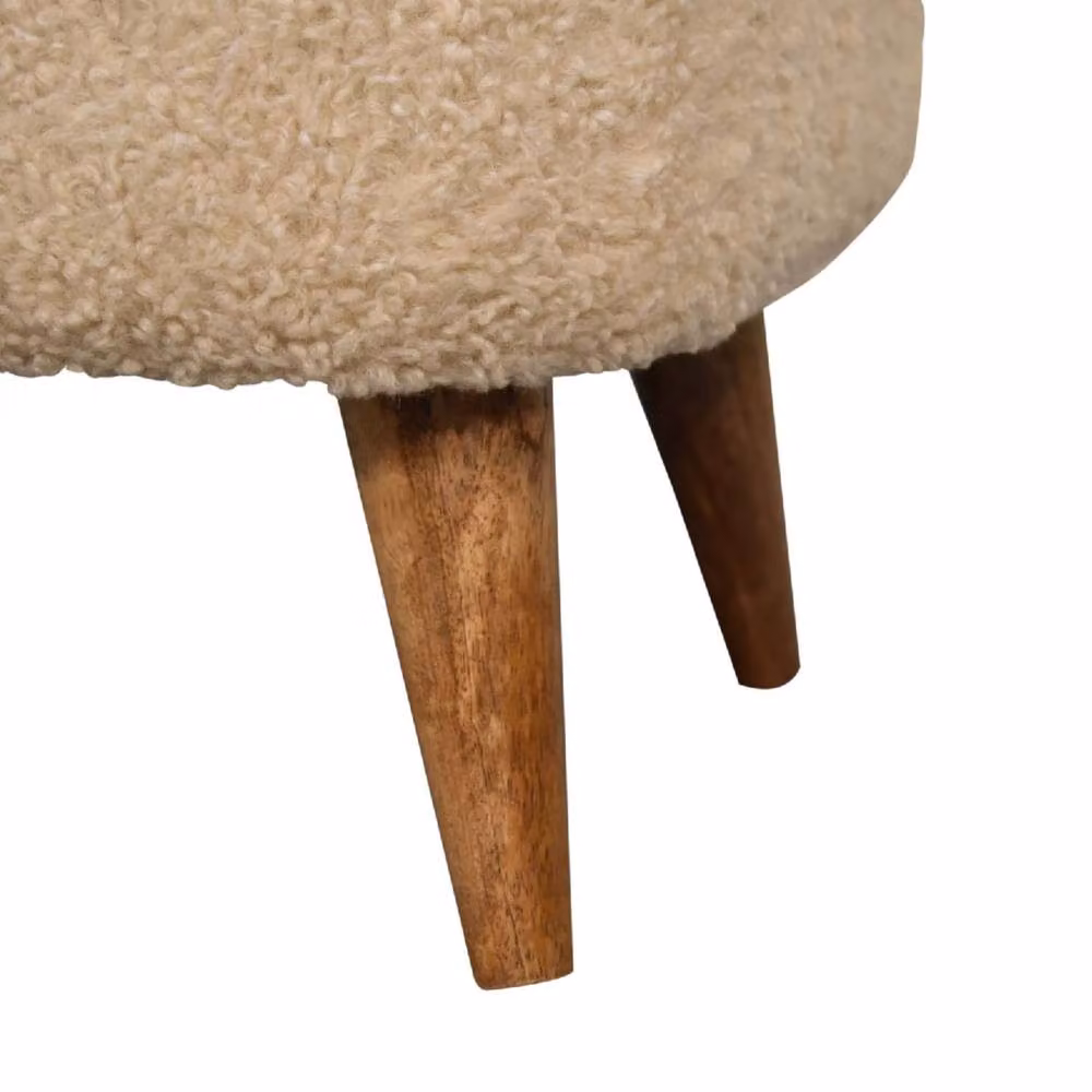 Wyld Haus Olbia Square Bouclé Footstool in Beige with Mango Wood Legs W/D/H: 40 x 40 x 40 cm – 4