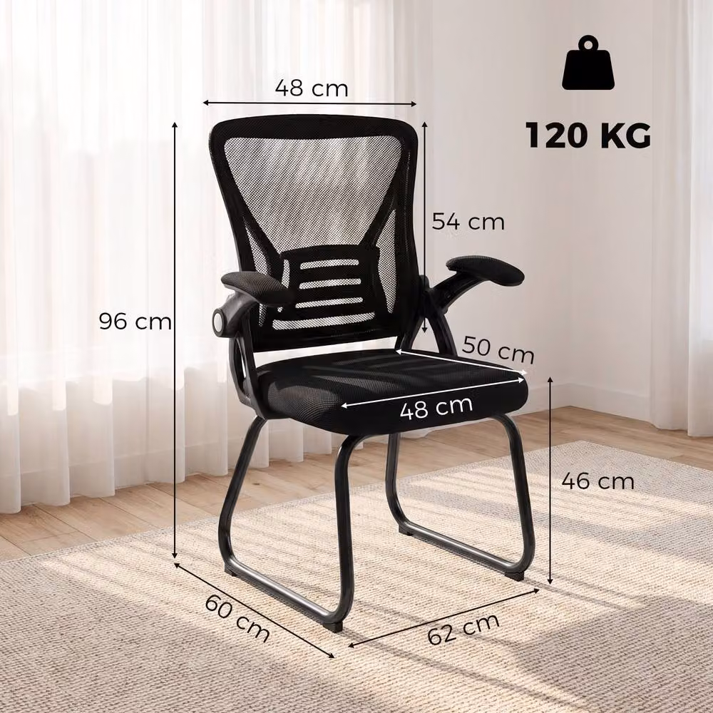 HOMCOM Modern Black Office Chair with Fabric Seat and Metal Legs – 3