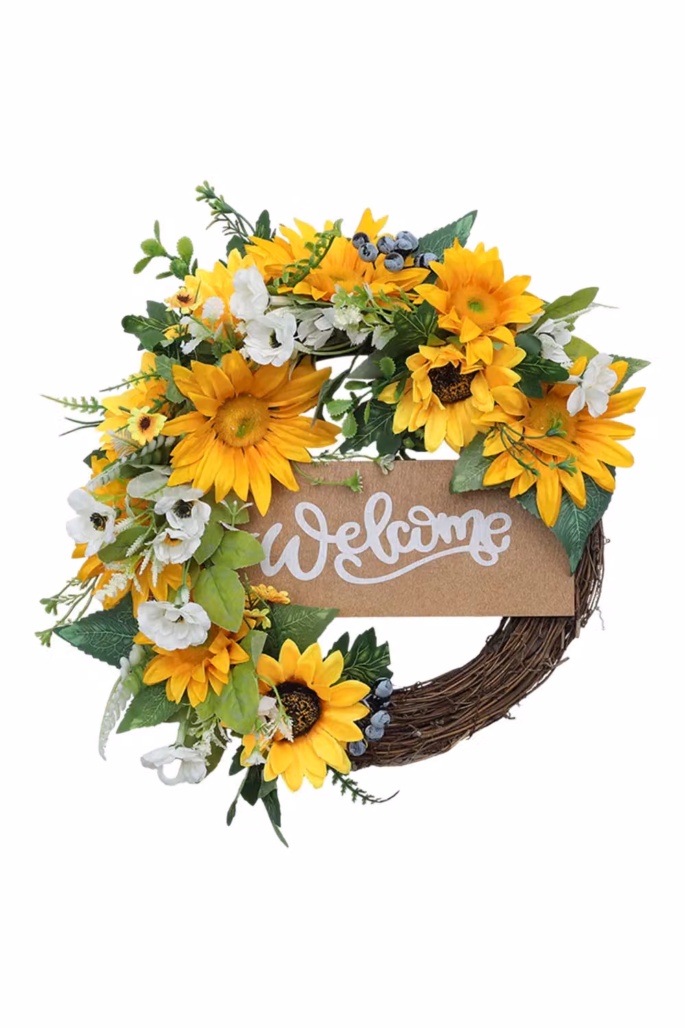 Living and Home Yellow and White Artificial Sunflower Wreath, Round Hanging Floral Decoration, Diameter: 40 cm – 4