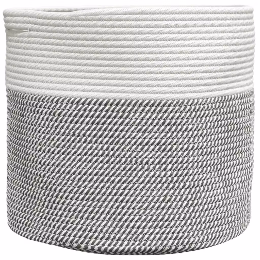 Berkfield Grey and White Open Weave Cotton Storage Basket with Handles, W: 40 cm, D: 35 cm, H: 35 cm – 2