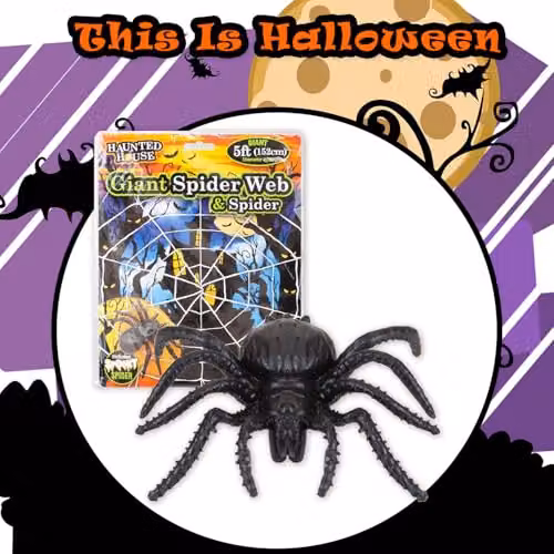 VFM e-Store Giant Halloween Spider Web with Spider Decoration in White, 154 cm – 7