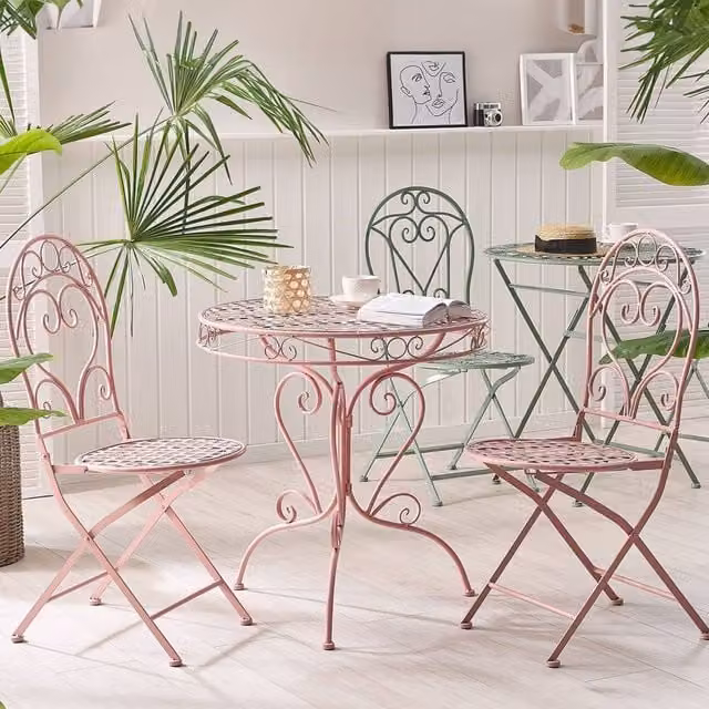 Wyld and Coco Pink Vintage Scrollback Iron Outdoor Chairs, 2-Pack – 1