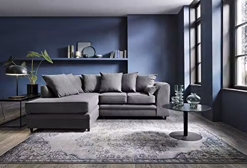 Abakus Direct Darcy 3 Seater L-Shaped Corner Sofa in Dark Grey Fabric, W/D/H: 212 x 164 x 90 cm – 3