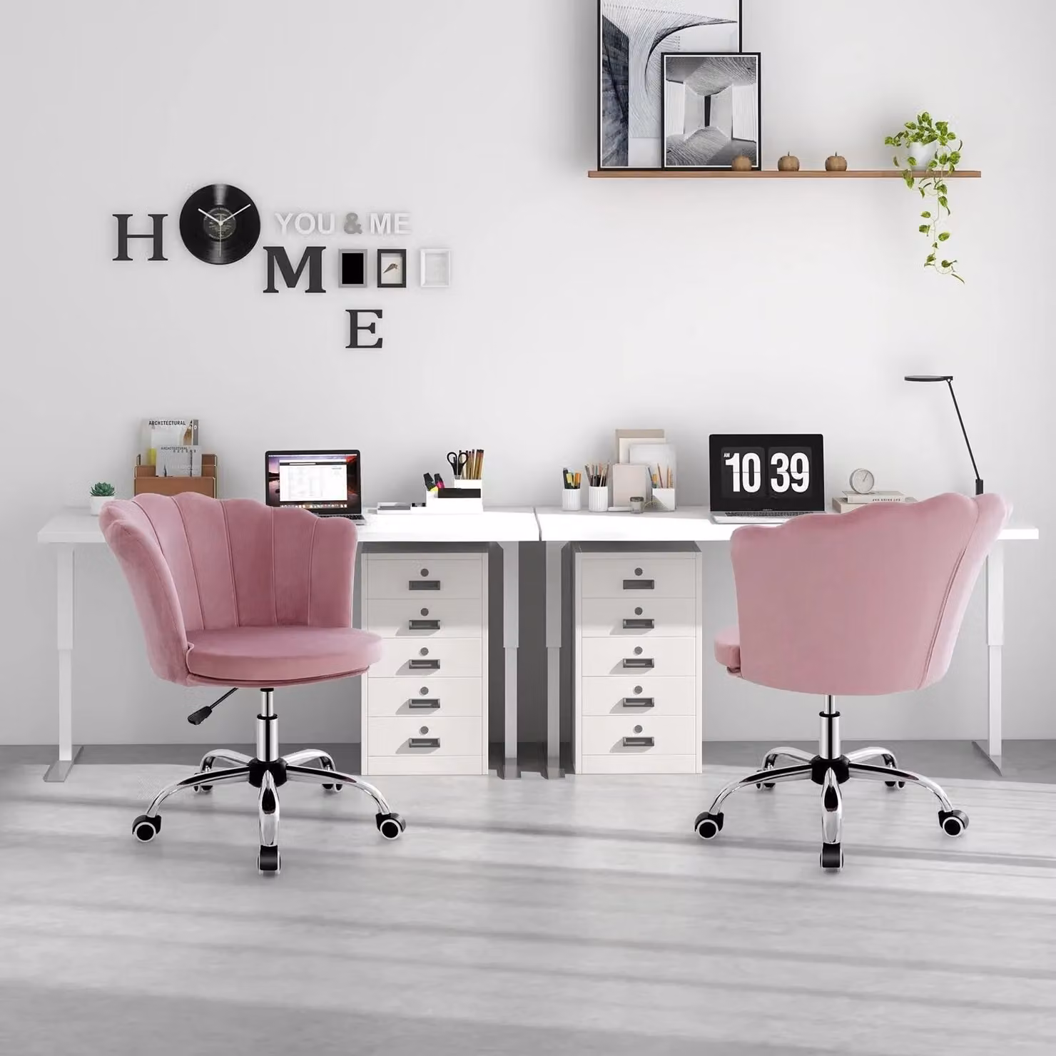 Costway Pink Velvet Adjustable Vanity Chair with Armrests and Wheels – 2