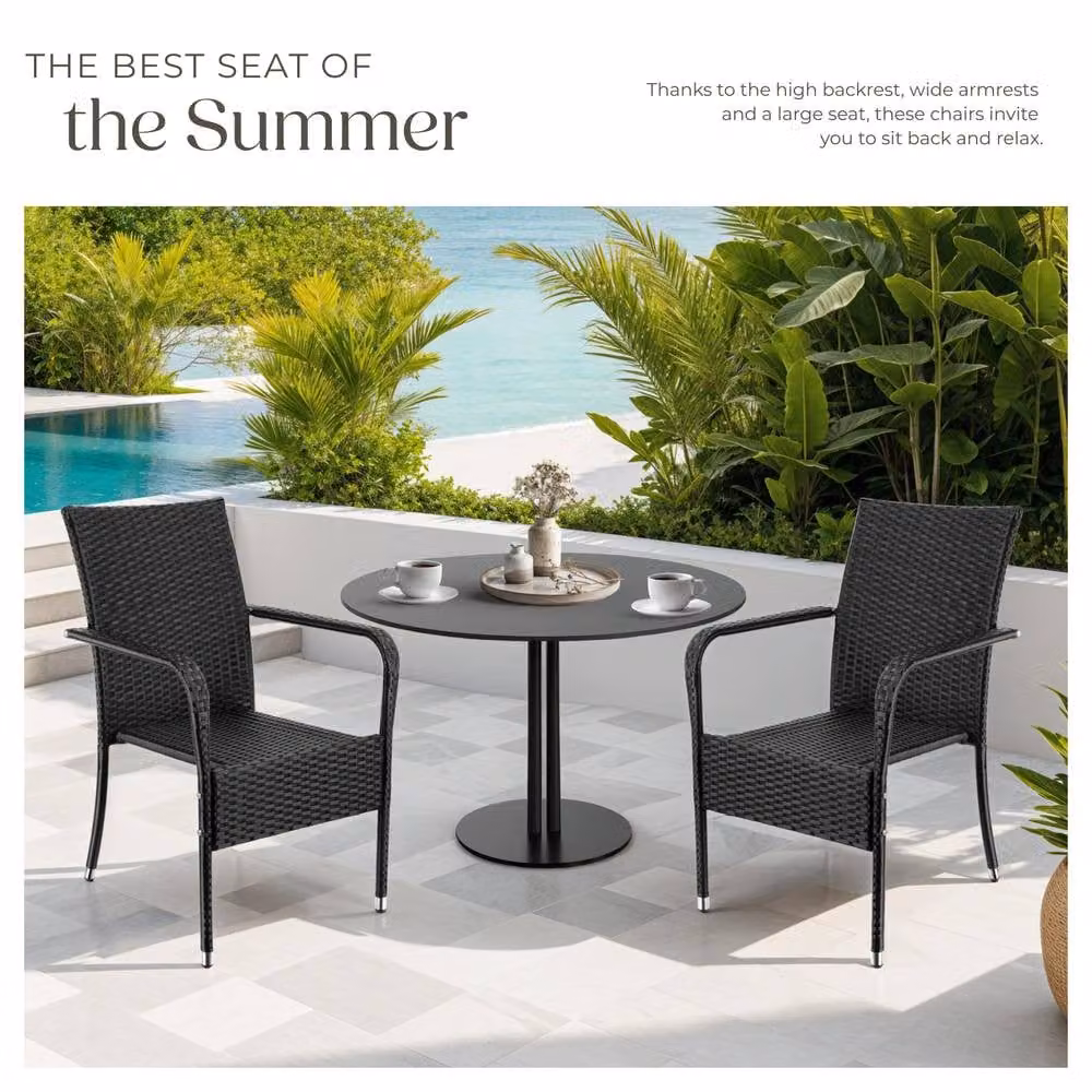 tectake Set of 6 Modern Rattan Garden Chairs in Black and Grey with Metal Frame for Garden, Balcony or Terrace, H 90.0 x W 67.0 x D 58.0 cm, W/D/H: 67.0 x 58.0 x 90.0 cm – 8