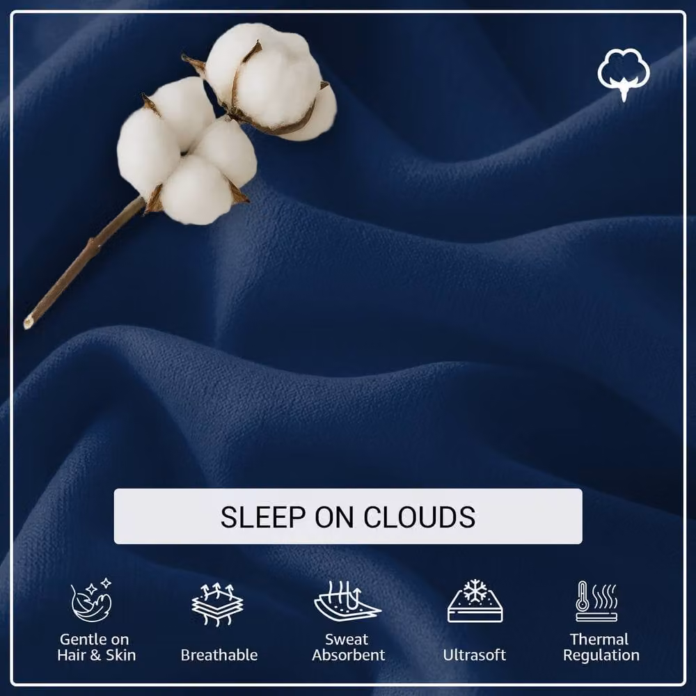 Grace 100% Egyptian Cotton Pack of 2 Navy Blue Standard Pillowcases with Envelope Closure – 5