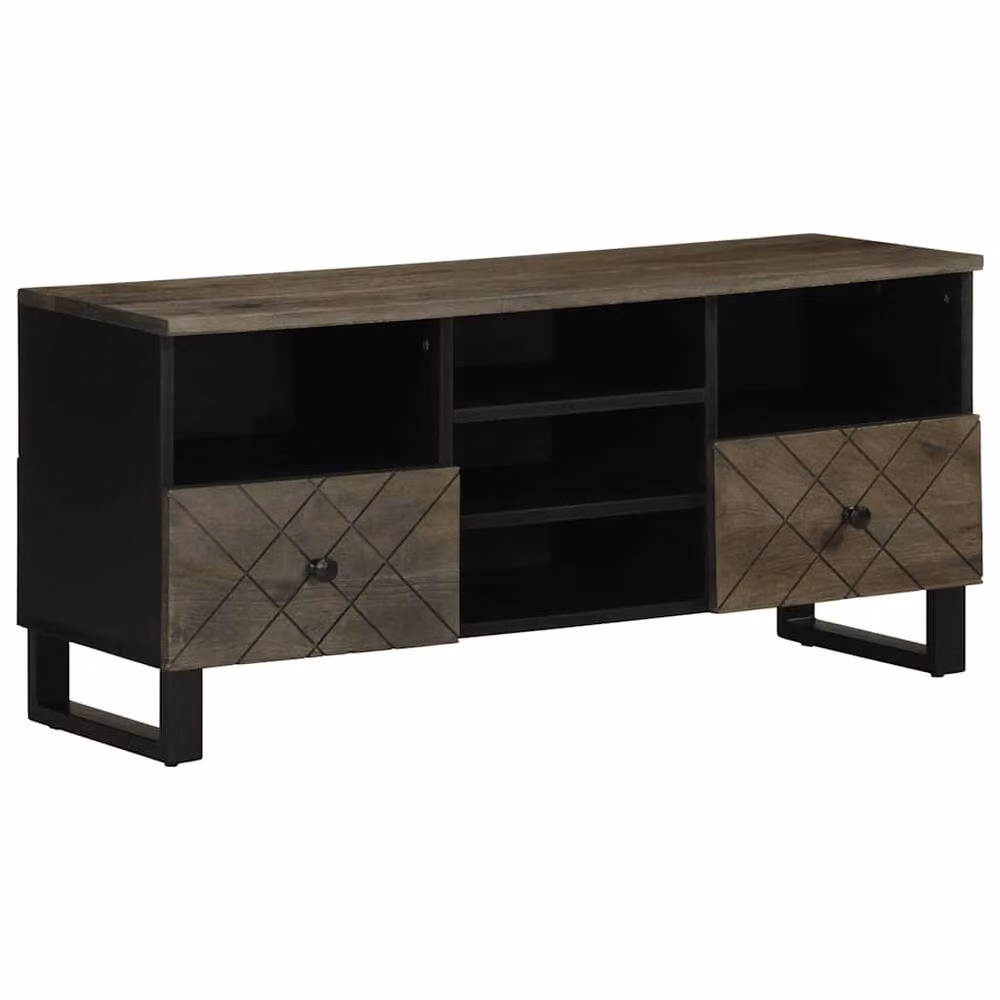 Berkfield Home Black Mango Wood TV Cabinet W: 100 cm, D: 33 cm, H: 46 cm – 2