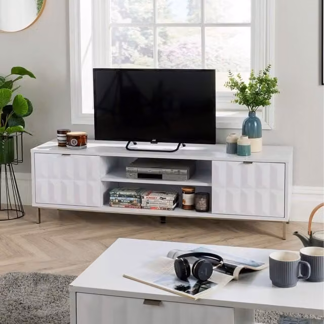 Home Source Siena 2 Door High Gloss TV Stand Storage Unit in White and Grey