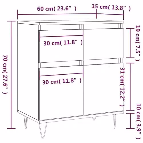 vidaXL Industrial Sideboard in Brown Smoked Oak, W/D/H: 60 x 35 x 70 cm – 3