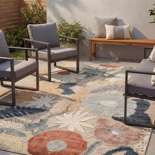 Desire Rugs Gardenia Floral Textured Indoor Outdoor Area Rug, Beige and Multicolour, W: 120 cm, L: 170 cm – 3