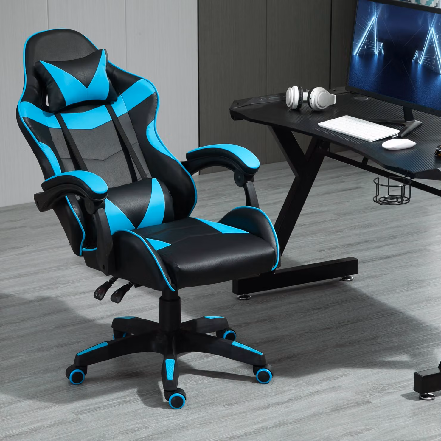 MCC Direct Neon Edge Gaming Chair in Blue with Tilt and 360 Degree Swivel Function – 3