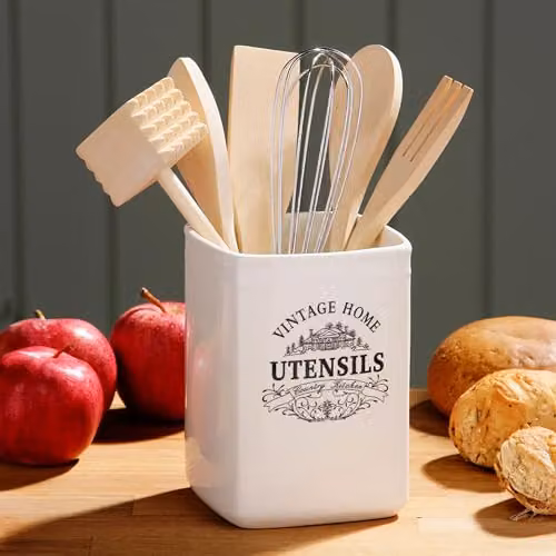 Premier Housewares Orsina Vintage Home Ceramic Cutlery Organiser and Utensil Holder in White – 4