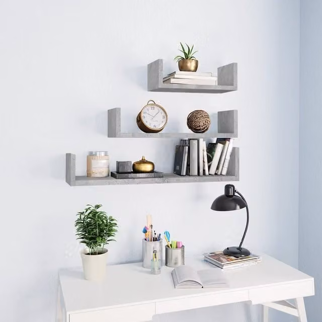 Berkfield Home Wall Mounted Display Shelf Set of 3 in Concrete Grey