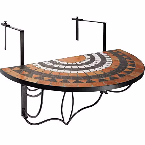 tectake Hanging Mosaic Table with Steel Frame, W/D/H: 75 x 65 x 62 cm, Multicolour/White – 1