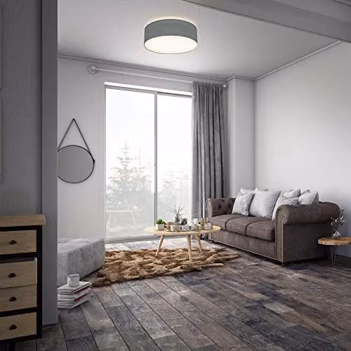 B.K.Licht Grey Fabric Ceiling Light with Ceramic Details, Cylinder Flush Mount Fitting, E27 Socket, Max 40W, W/D/H: 30 x 30 x 10 cm – 5