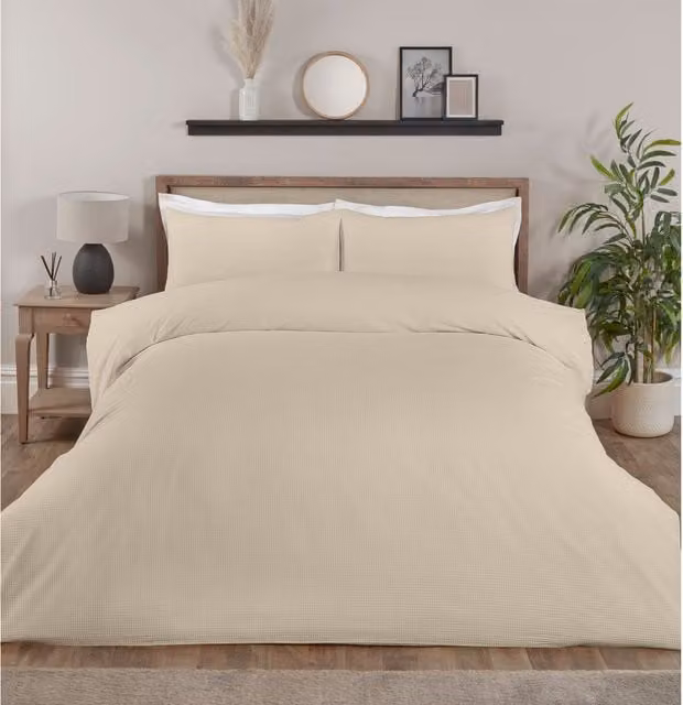Divante Minimalist Waffle Duvet Set in Beige, 180 x 200 cm