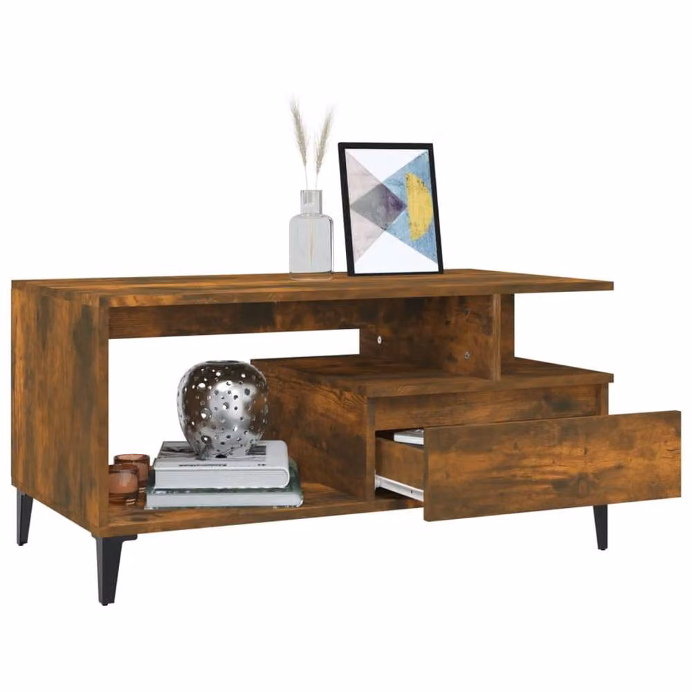 Berkfield Home Smoked Oak Coffee Table in Brown, W: 90 cm, D: 49 cm, H: 45 cm – 3