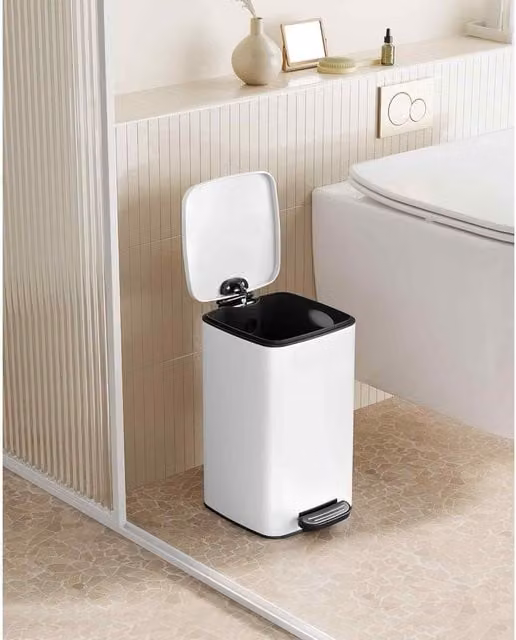 The Bazaarist Steel Kitchen Pedal Bin with Soft Close and Removable Inner Bucket, White (H 33.5 x W 23.9 x D 19.3 cm)