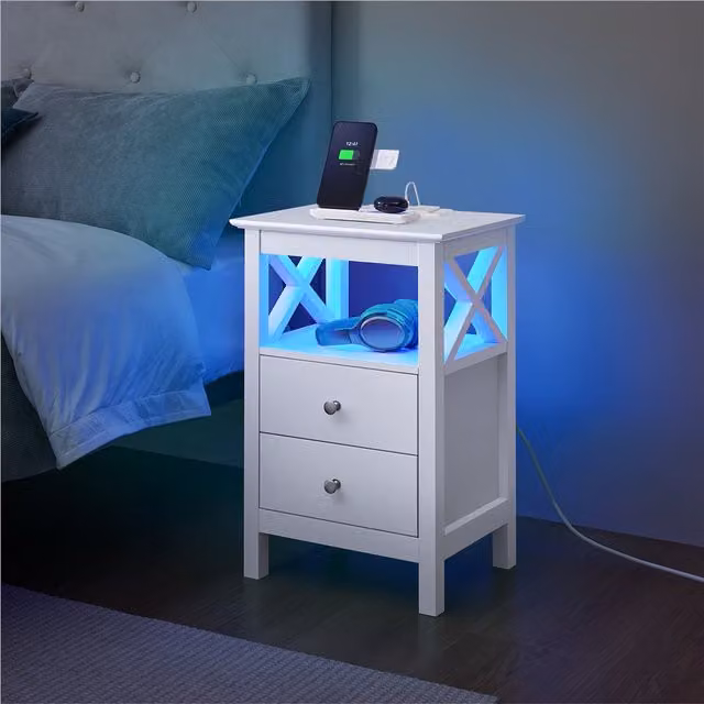 Yaheetech Modern White Side Table and Bedside Table with 2 Drawers