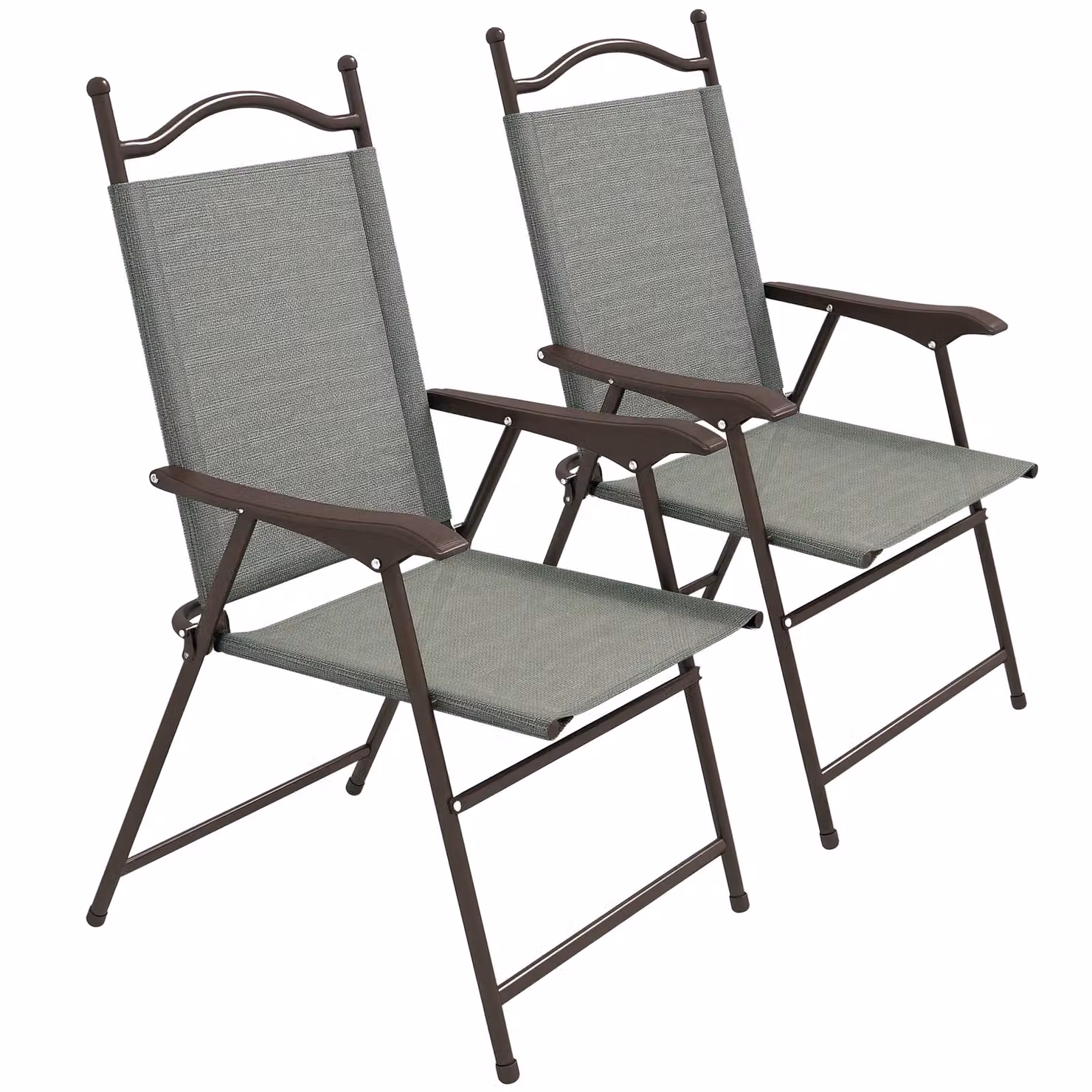 OUTSUNNY Set of 2 Folding Chairs with Armrests in Dark Grey with Breathable Mesh Fabric Seats – 2