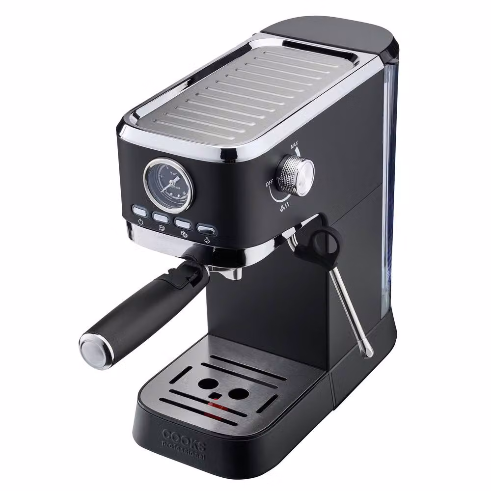 Cooks Professional 20 Bar Espresso Coffee Machine with Steam Wand and 1L Removable Water Tank, 1350W, Black – 5